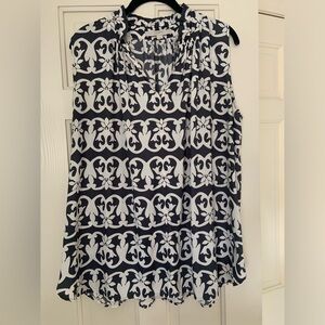 LOFT Navy Monochrome Floral Sleeveless Blouse
